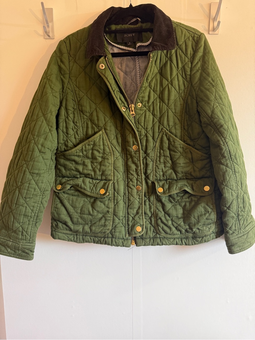 J.Crew Quilted Field Jacket Olive Green Corduroy Collar Cotton Women’s Small